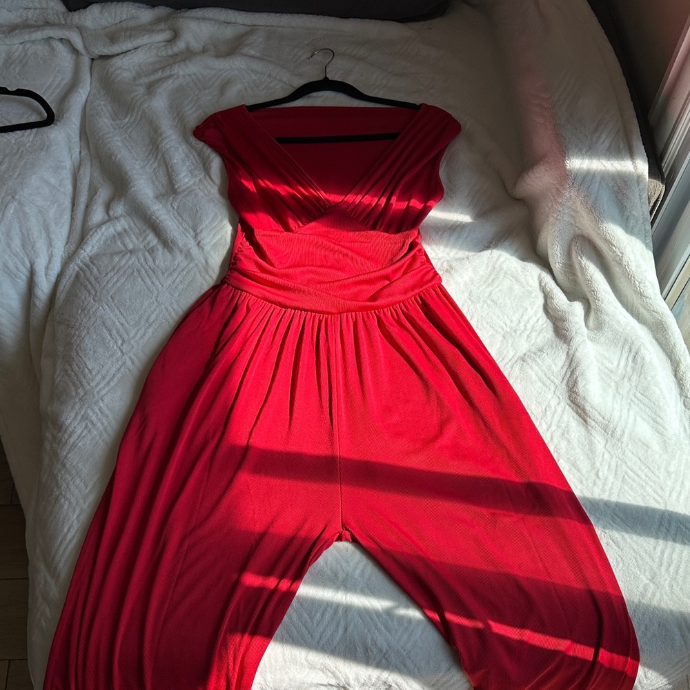 Vibrant Red Sleeveless Jumpsuit